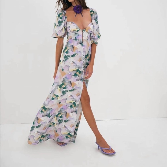 for love and lemons megan maxi dress For Love & Lemons Puff Sleeve Floral Maxi Dress